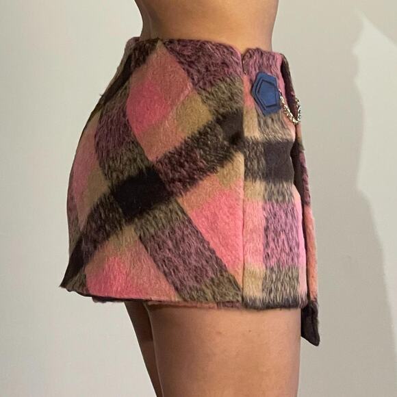 Brown and Pink Plaid Mini Skort S - Picture 2 of 6